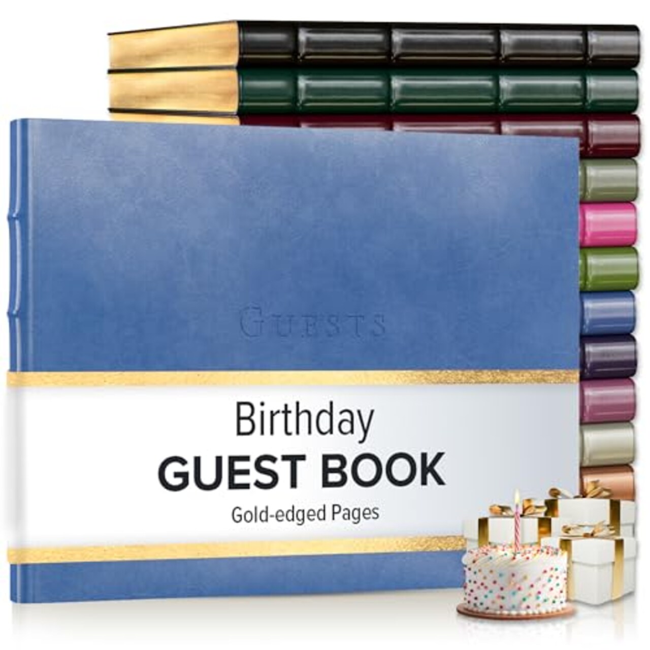 Gallery Leather Birthday Guest Book for Party Celebrations - Hardcover, Bound Leather Sign in Guest Book with 192 Lined Pages for Messages & Photos - 7" x 9"